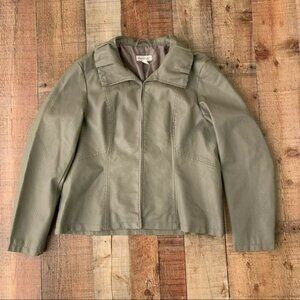 Christopher and banks green faux leather clasp closure lightweight jacket - L